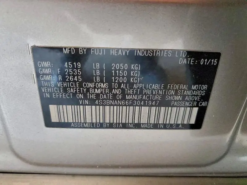 2015 SUBARU LEGACY 2.5I LIMITED  