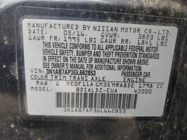 2016 NISSAN SENTRA S  