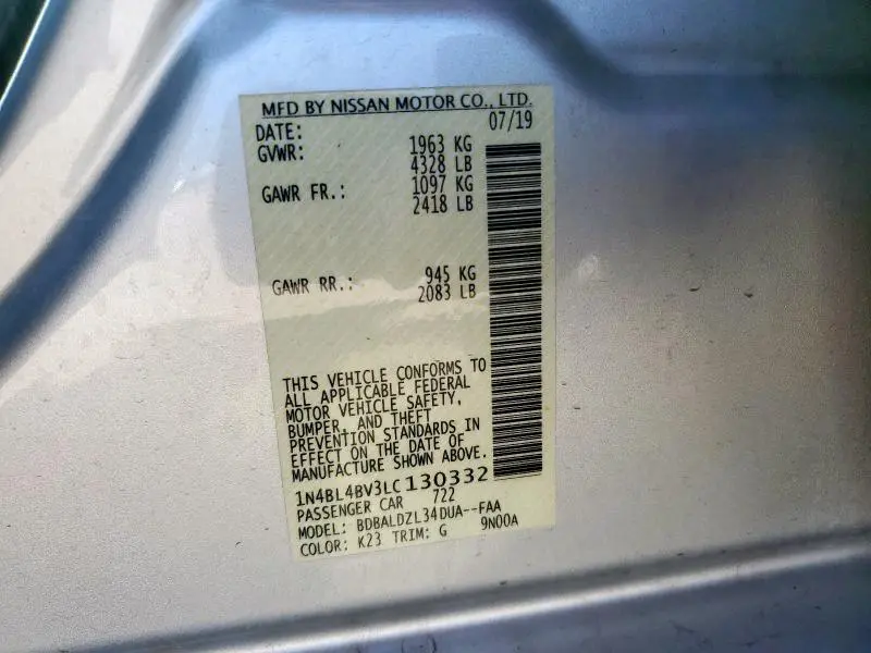 2020 NISSAN ALTIMA S  