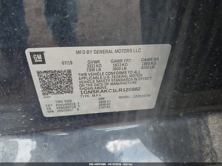 2020 CHEVROLET TAHOE 4WD LS