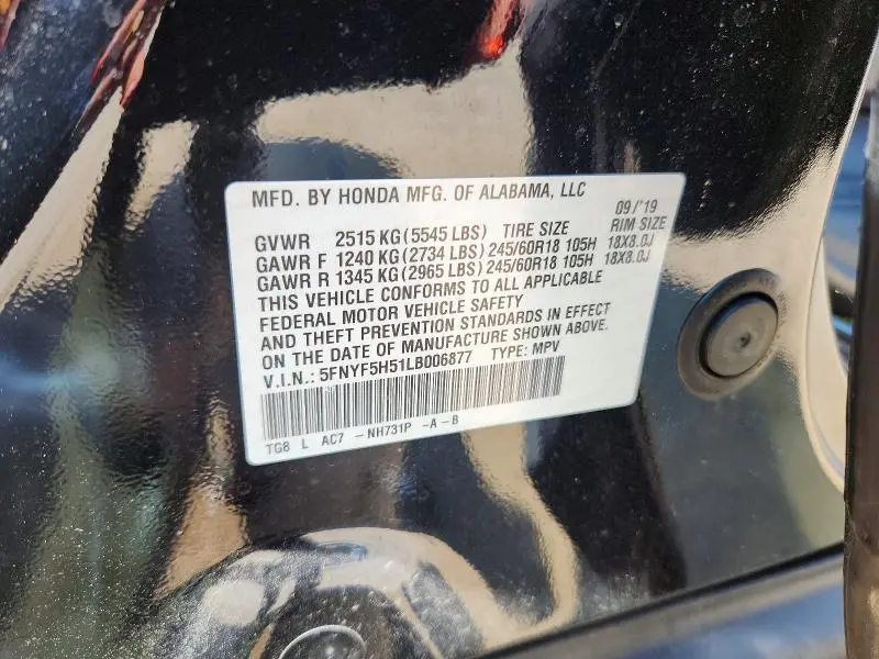 2020 HONDA PILOT EXL  