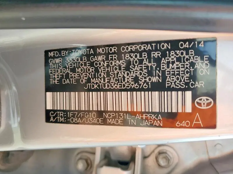 2014 TOYOTA YARIS 5-DOOR L  