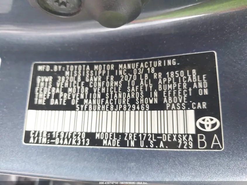 2018 TOYOTA COROLLA SE