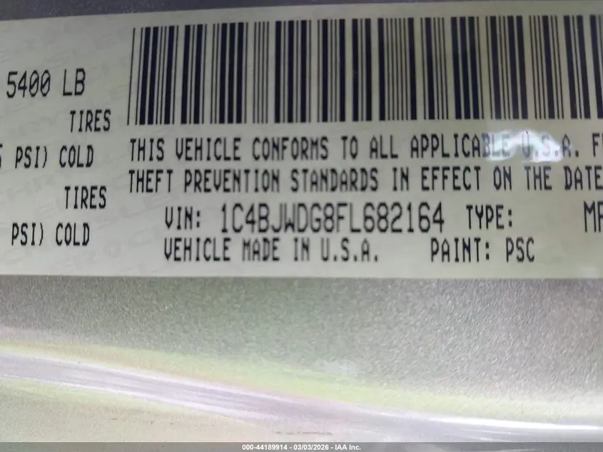 2015 JEEP WRANGLER UNLIMITED SPORT