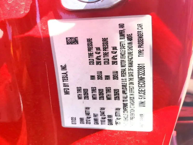 2022 TESLA MODEL 3   