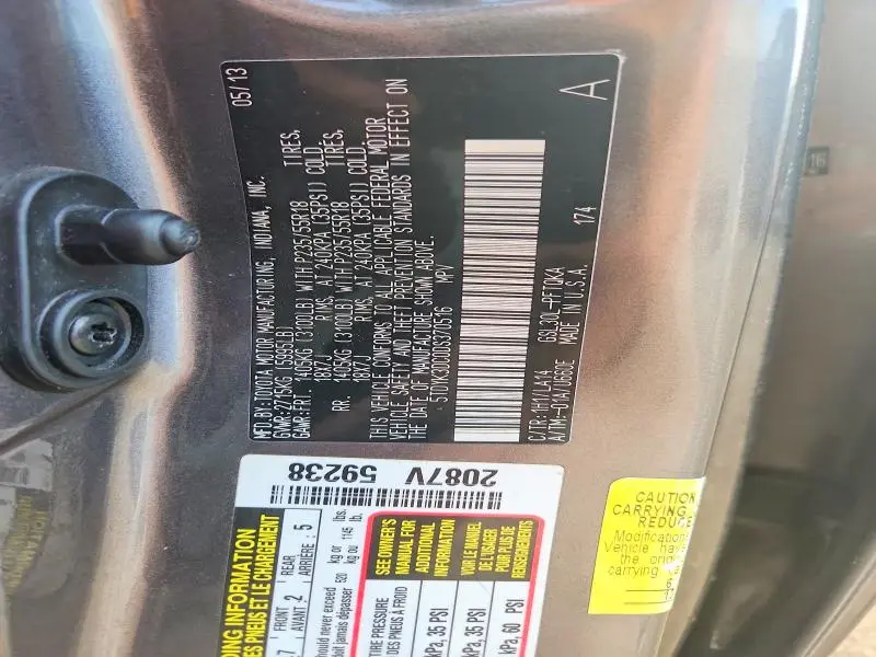 2013 TOYOTA SIENNA LIMITED 7-PASSENGER  