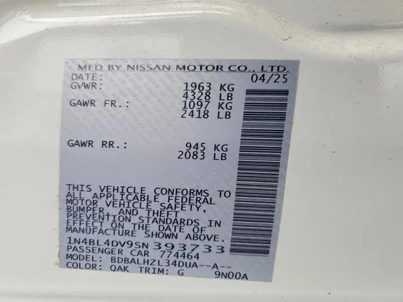 2025 NISSAN ALTIMA SV  