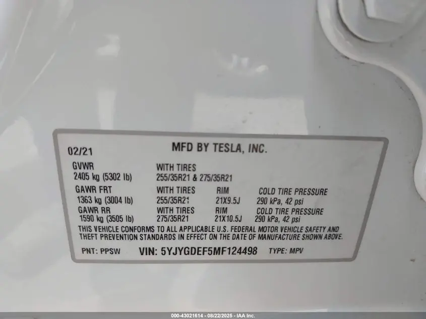 2021 TESLA MODEL Y PERFORMANCE DUAL MOTOR ALL-WHEEL DRIVE