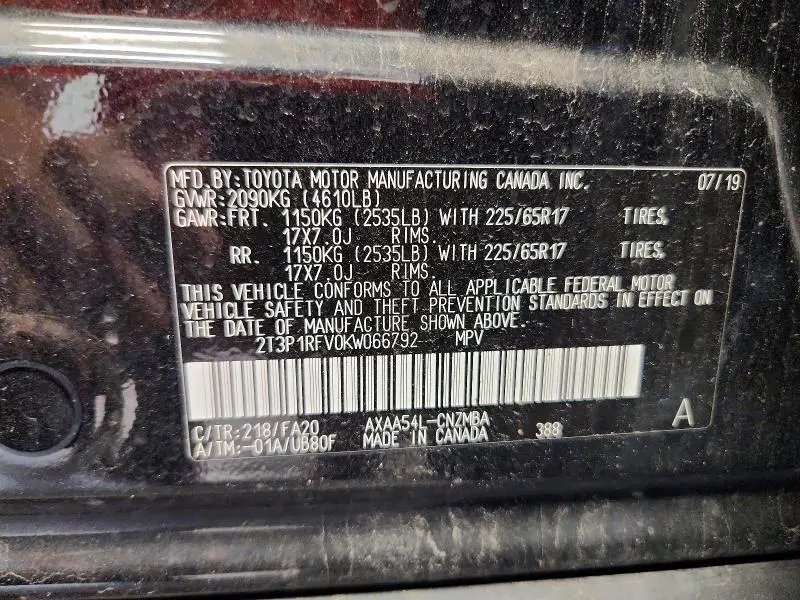 2019 TOYOTA RAV4 XLE  