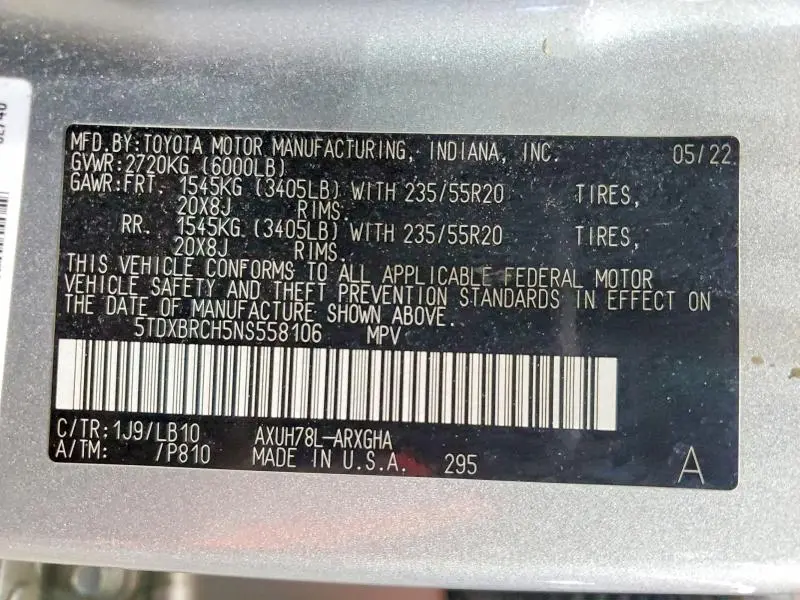 2022 TOYOTA HIGHLANDER HYBRID LIMITED  