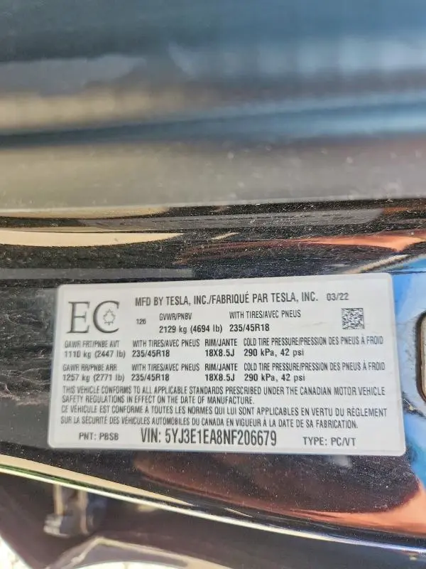 2022 TESLA MODEL 3   
