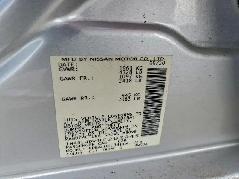 2020 NISSAN ALTIMA SV  