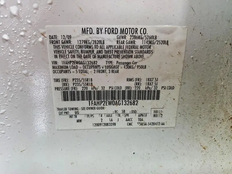 2010 FORD TAURUS SEL  