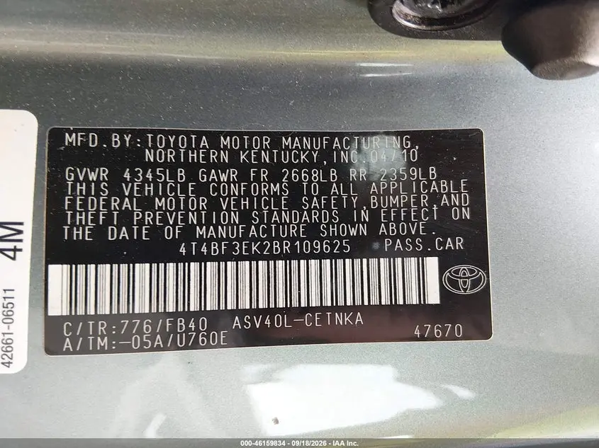 2011 TOYOTA CAMRY LE