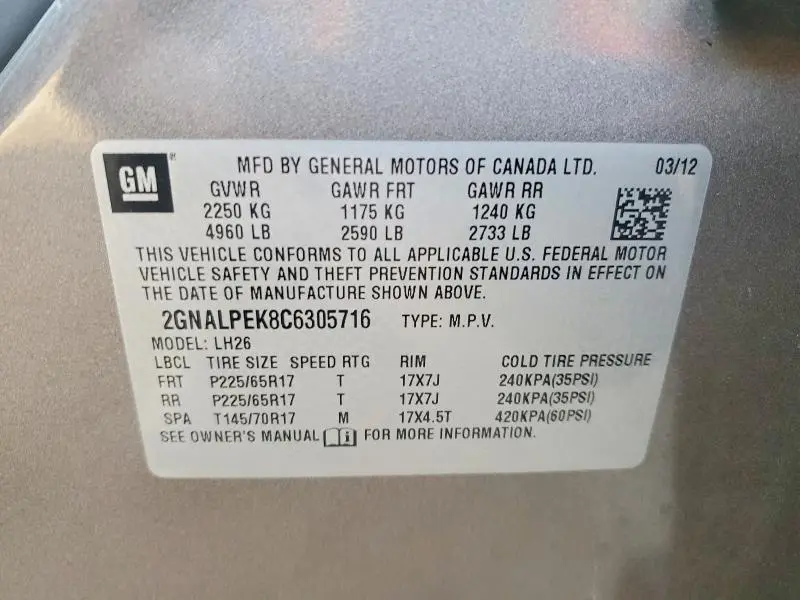 2012 CHEVROLET EQUINOX LT  