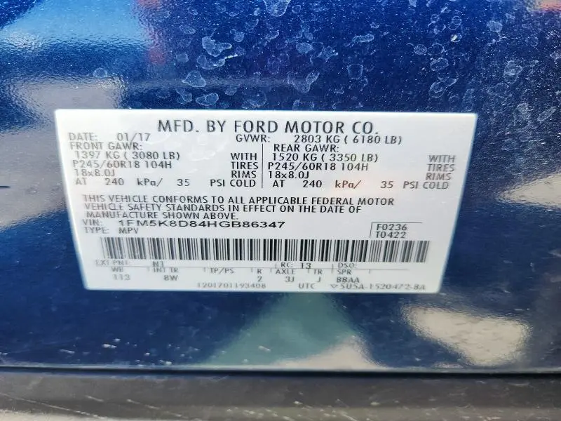 2017 FORD EXPLORER XLT  