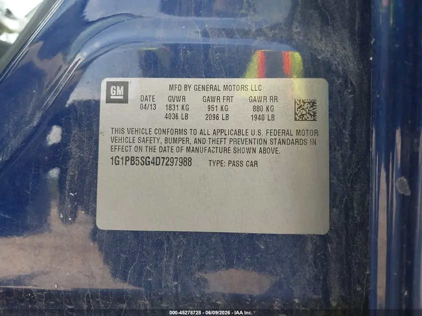 2013 CHEVROLET CRUZE LS MANUAL