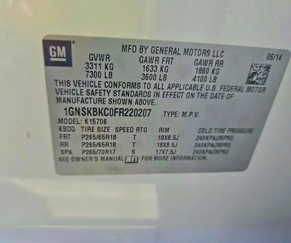 2015 CHEVROLET TAHOE K1500 LT  