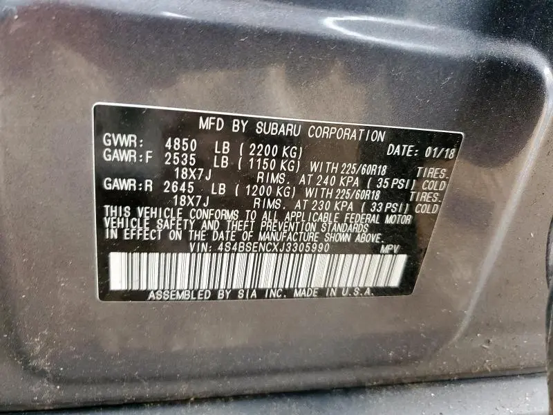 2018 SUBARU OUTBACK 3.6R LIMITED  