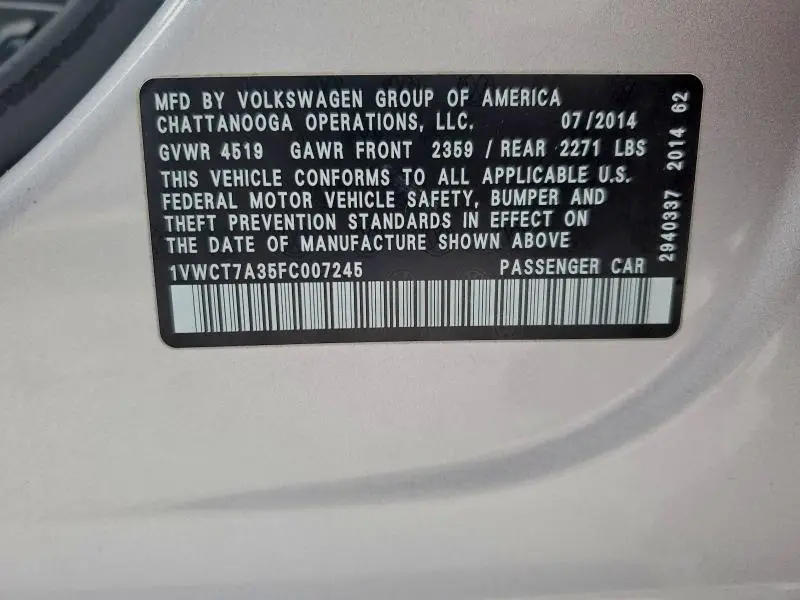 2015 VOLKSWAGEN PASSAT SEL  