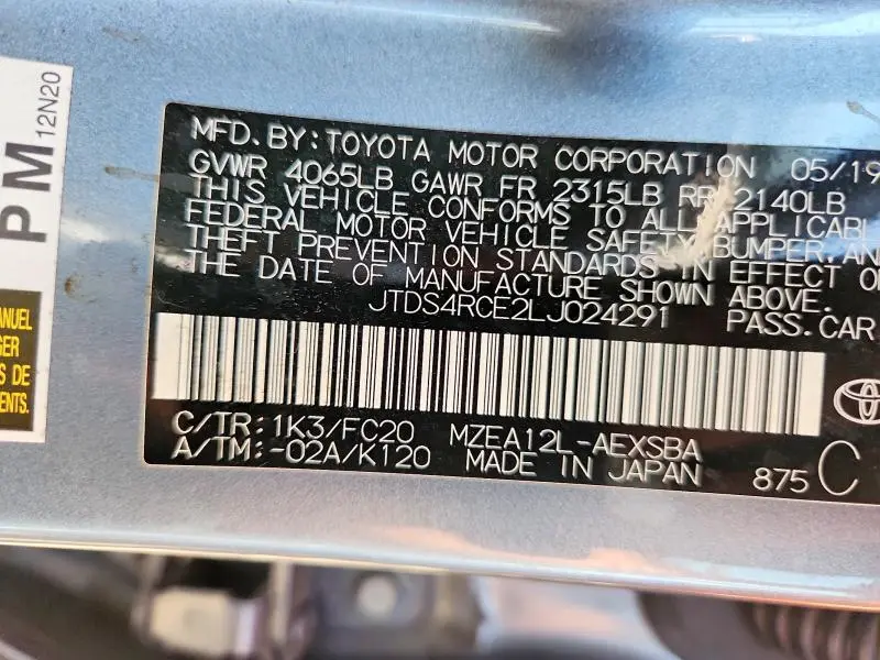 2020 TOYOTA COROLLA SE  