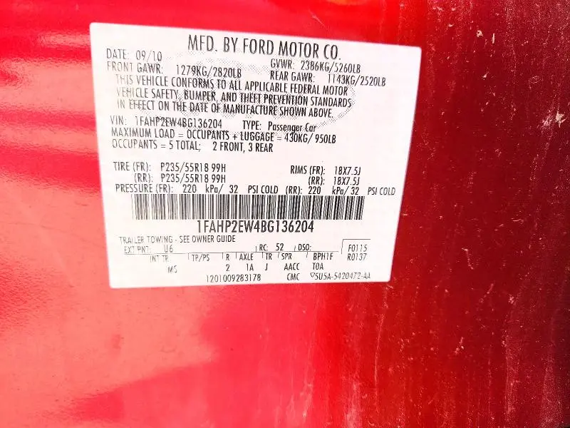 2011 FORD TAURUS SEL  