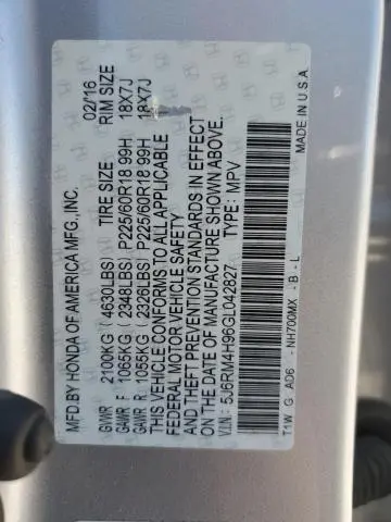 2016 HONDA CR-V TOURING  