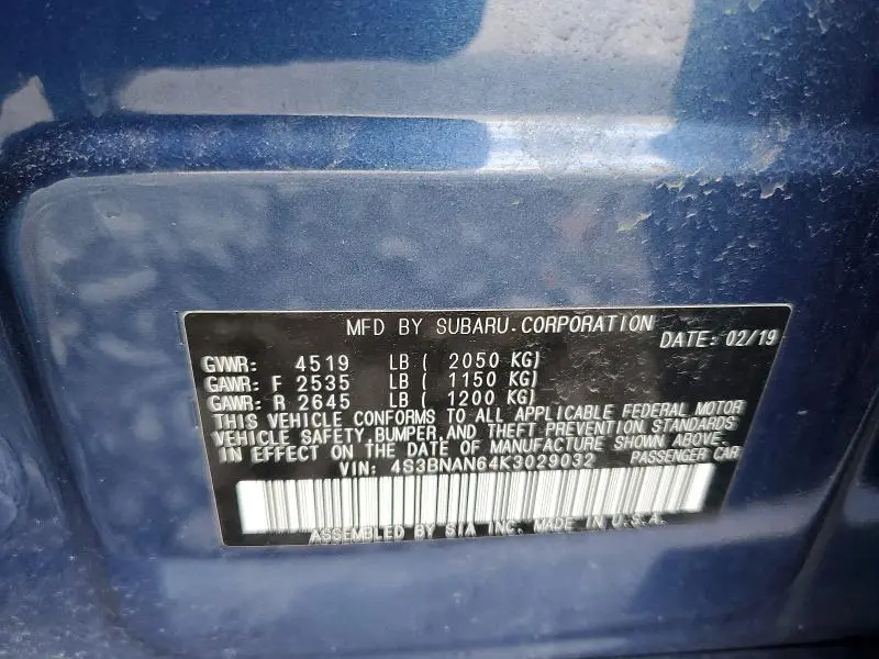 2019 SUBARU LEGACY 2.5I LIMITED  