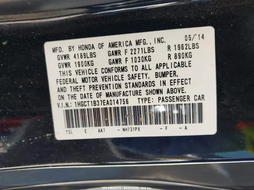 2014 HONDA ACCORD LX-S
