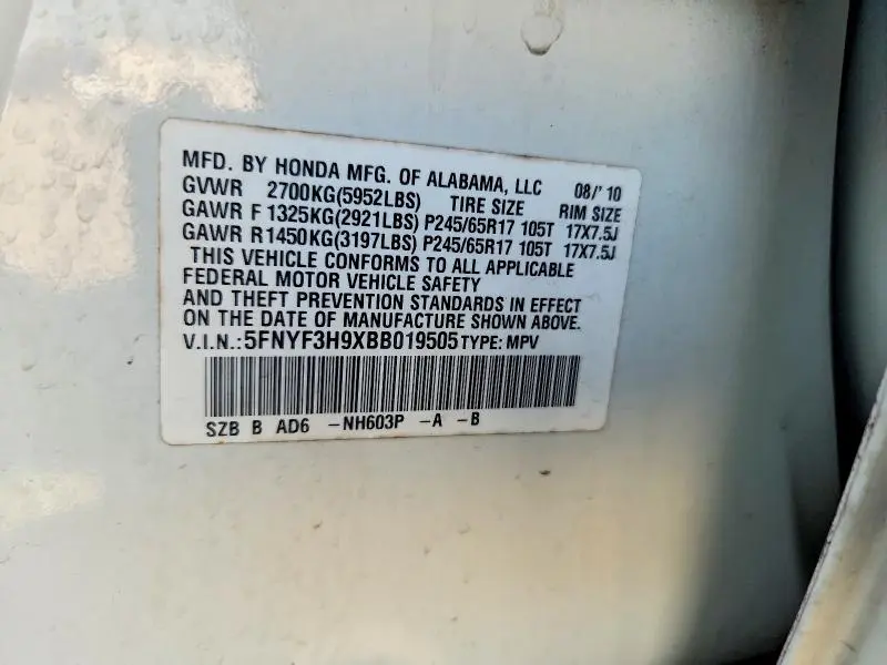 2011 HONDA PILOT TOURING  