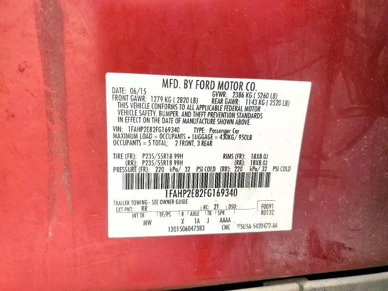 2015 FORD TAURUS SEL  