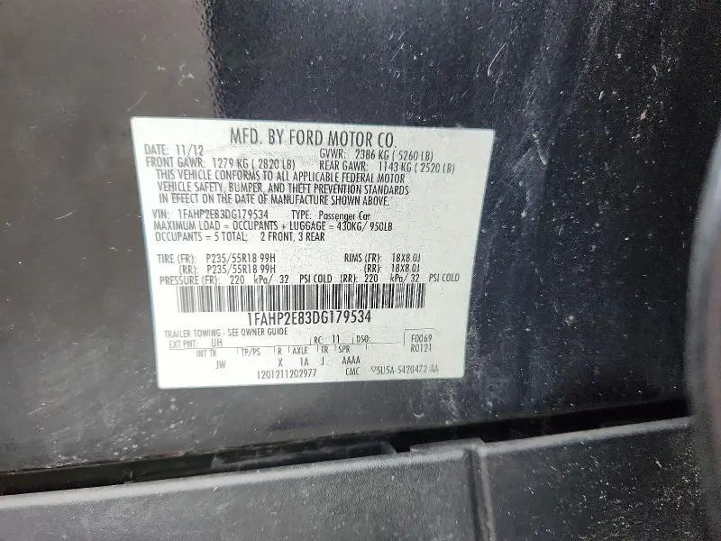 2013 FORD TAURUS SEL  