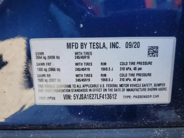 2020 TESLA MODEL S   