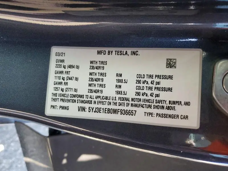 2021 TESLA MODEL 3   