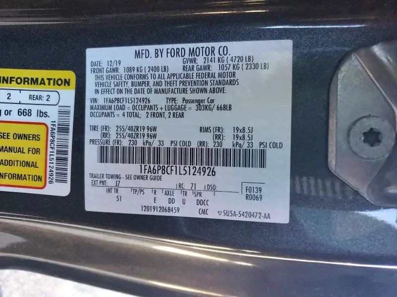 2020 FORD MUSTANG GT  