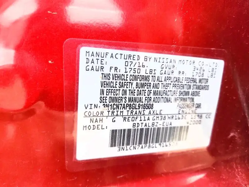 2016 NISSAN VERSA 1.6 SV  
