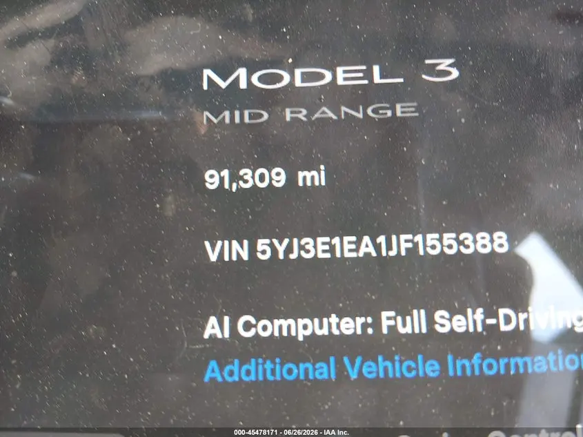 2018 TESLA MODEL 3 LONG RANGE/MID RANGE