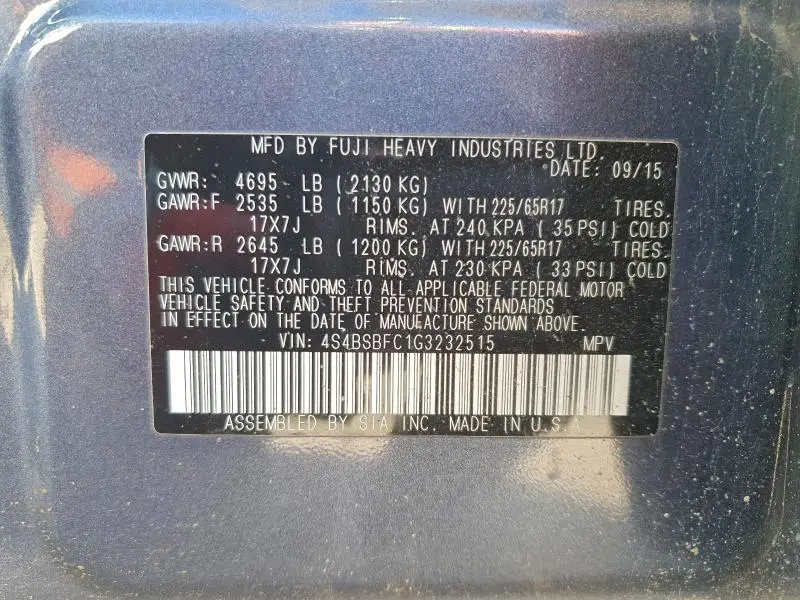 2016 SUBARU OUTBACK 2.5I PREMIUM  