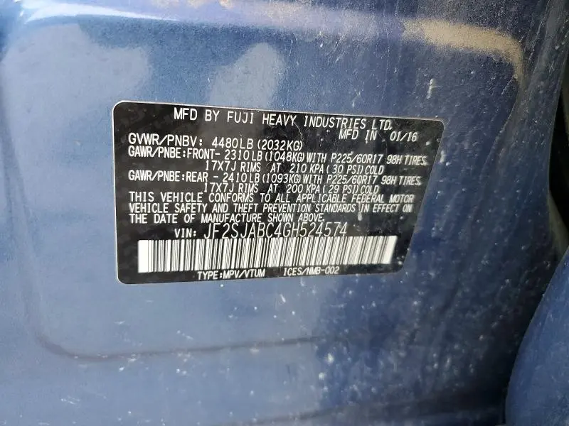 2016 SUBARU FORESTER 2.5I  