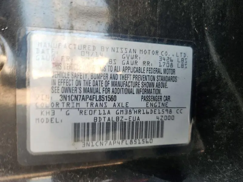 2015 NISSAN VERSA 1.6 SV  