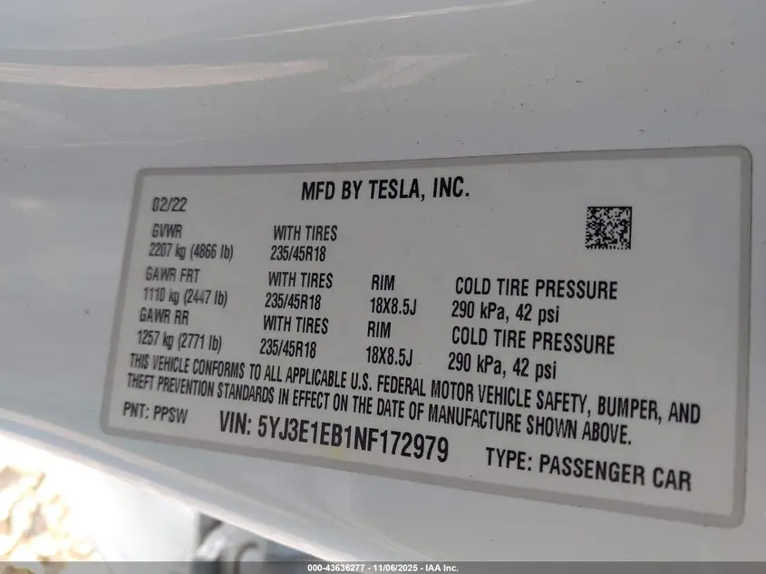 2022 TESLA MODEL 3 LONG RANGE DUAL MOTOR ALL-WHEEL DRIVE