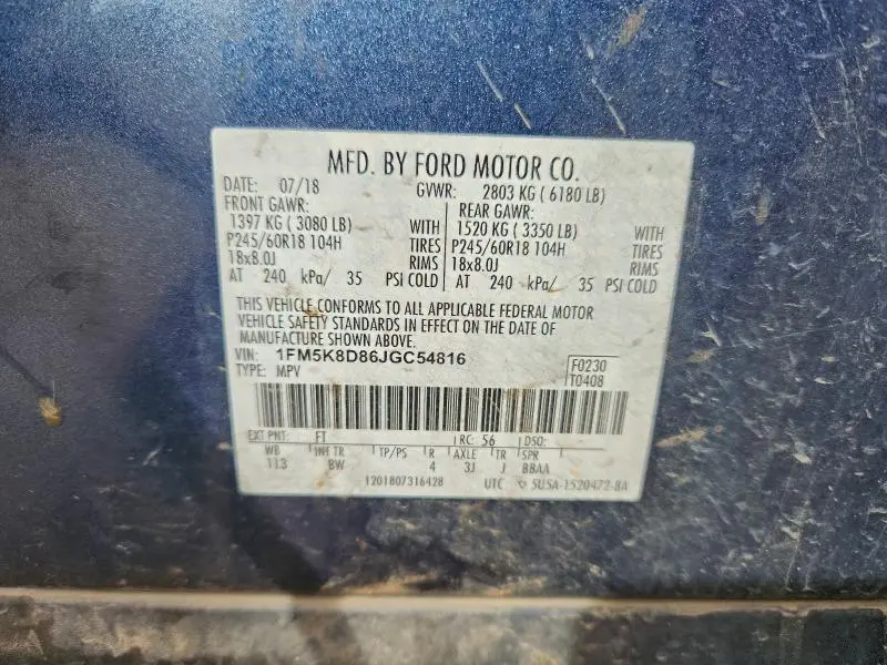 2018 FORD EXPLORER XLT  