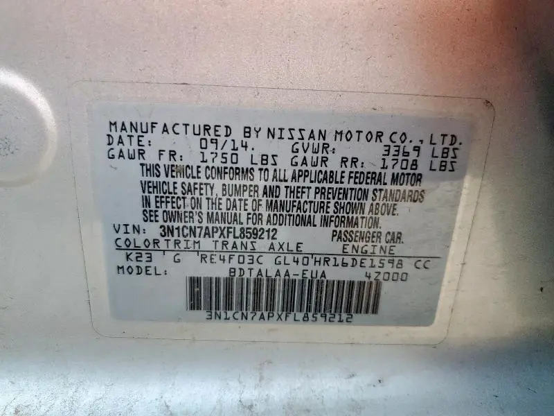 2015 NISSAN VERSA S  