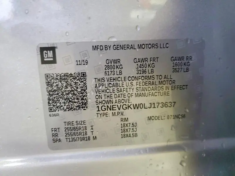 2020 CHEVROLET TRAVERSE LT  