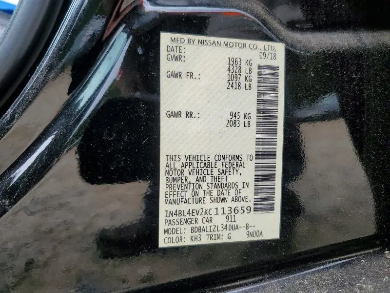 2019 NISSAN ALTIMA SL  