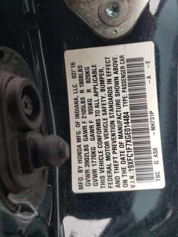 2016 HONDA CIVIC EXL  