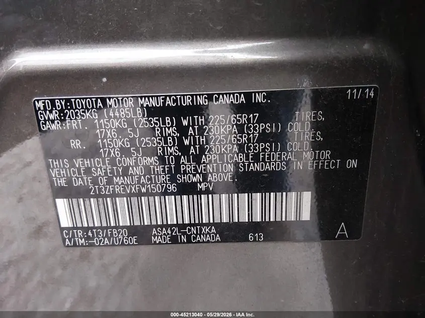 2015 TOYOTA RAV4 LE
