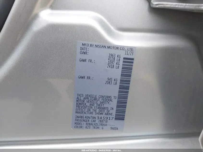 2024 NISSAN ALTIMA SV FWD