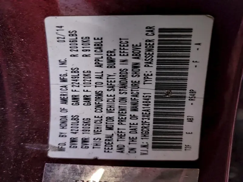 2014 HONDA ACCORD LX  