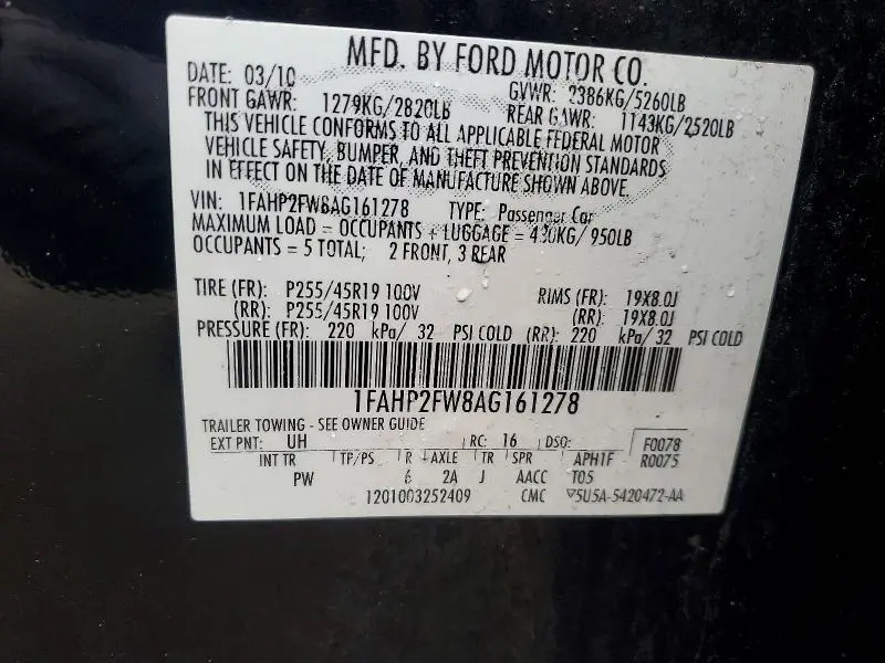 2010 FORD TAURUS LIMITED  